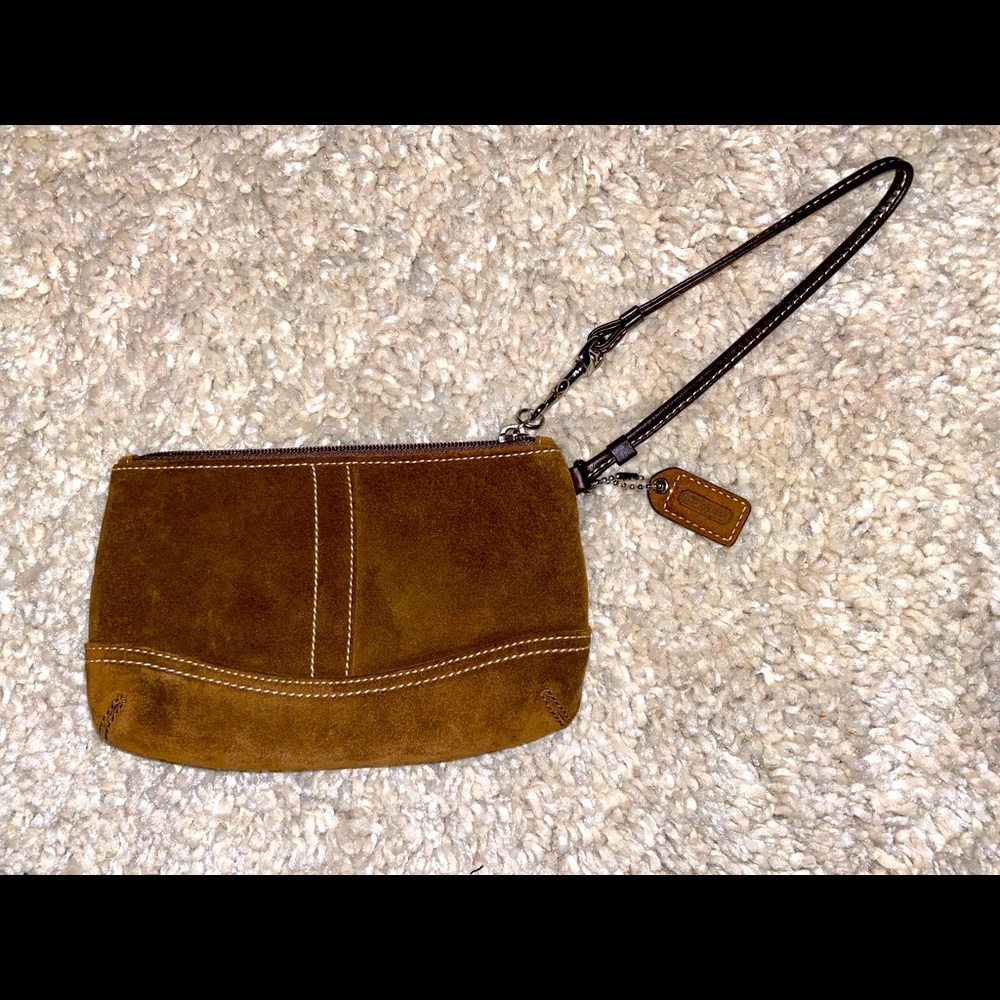 Brown suede coach wristlet